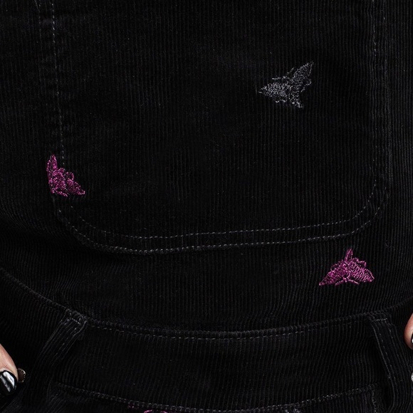 Disturbia Black Styx Moth Embroidered Corduroy Balloon Leg Overalls 26 - Picture 9 of 9
